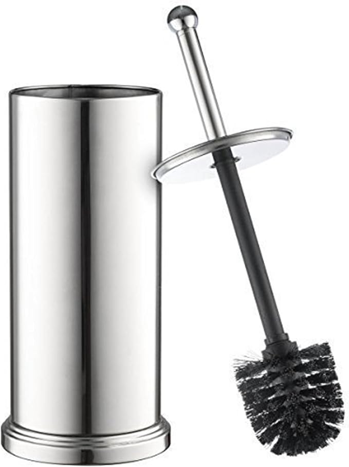 Home-it Toilet Bowl Brush and Holder Set - Chrome Tall Toilet Bowl Cleaner Brush with Lid, Great Bathroom Toilet Scrubber Brush