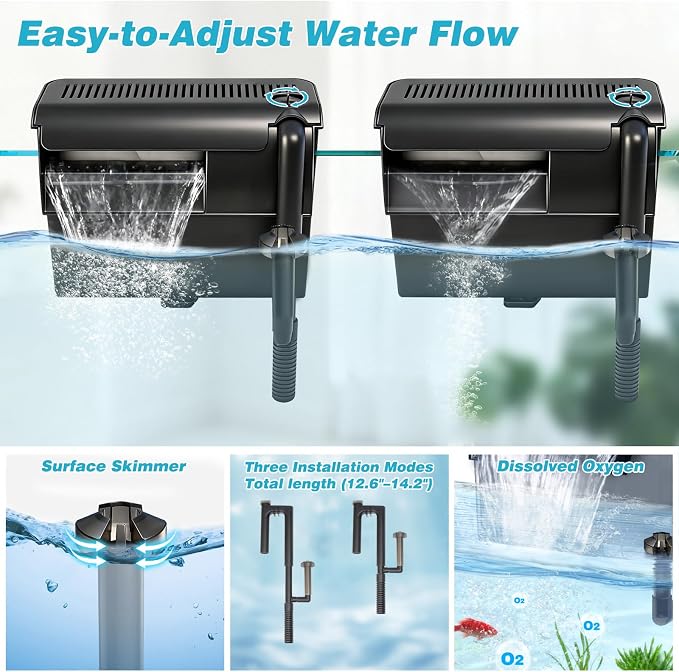 Large Hang on Back Aquarium Filter 344GPH for 40-150 Gallon Fish Tank, U-V Light Big Canister w/ Filters High Flow 5-Stage Green Killing Deodorization Machine Keep Fresh& Saltwater Water Crystal Clear