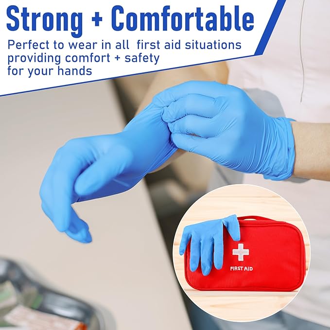 Chicingyou 100 Pairs Disposable Emergency Glove Individually Packaged Travel Gloves Travel Trauma Essential Nitrile Glove (Blue)