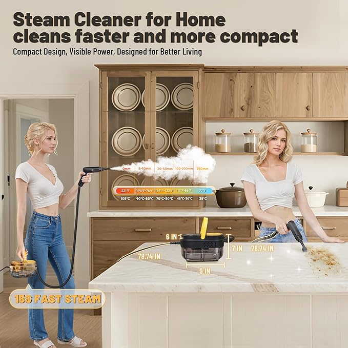 Steam Cleaner, 3 Level Adjustable Handle, 15s Heat Up, 1.69 Quarts Tank, Portable Steamer for Cleaning with 15 pcs Accessories, Steam Cleaner for Home for Dirt, Grease, Grout, Tile,Floor, Car