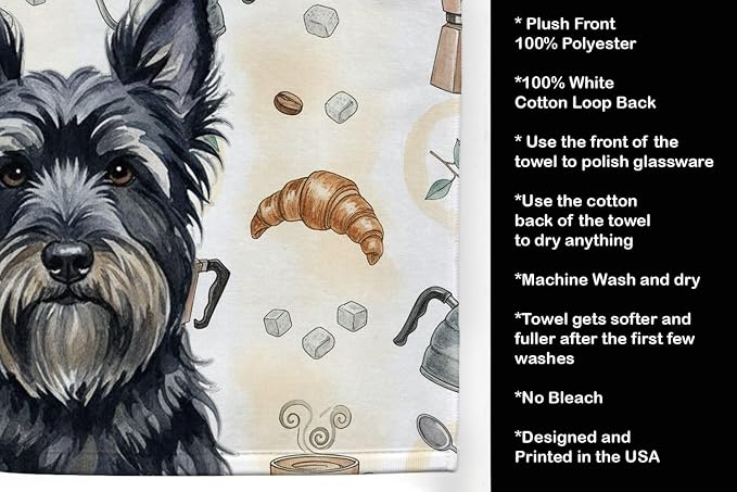 Caroline's Treasures Black Skye Terrier Coffee Bar Kitchen Towel Velour Plush Front and Cotton Loop Back Machine Washable