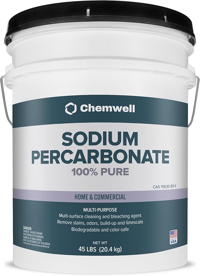 Chemwell Sodium Percarbonate (45 lbs) - 99.9% Pure Oxygen Bleach Powder | Scent-Free, No Additives, Powerful Cleaner for Laundry, Dishes, Decking & More