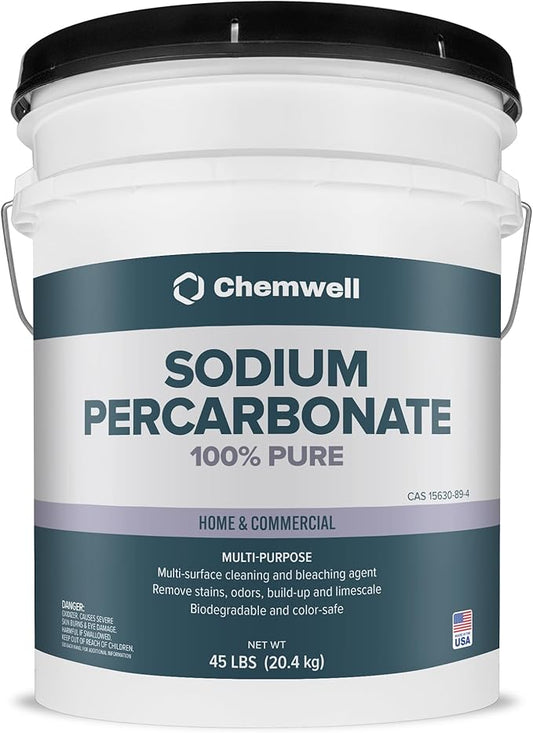 Chemwell Sodium Percarbonate (45 lbs) - 99.9% Pure Oxygen Bleach Powder | Scent-Free, No Additives, Powerful Cleaner for Laundry, Dishes, Decking & More
