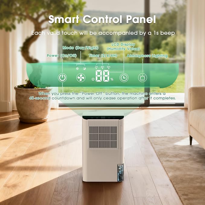 Dehumidifiers for Home, 2000 Sq.Ft Small Dehumidifier with 3.3ft Drain Hose, 2.5L Tank, Timer Sleep Mode, Portable Dehumidifier for Basement, Bedroom, Bathroom (Snow White)