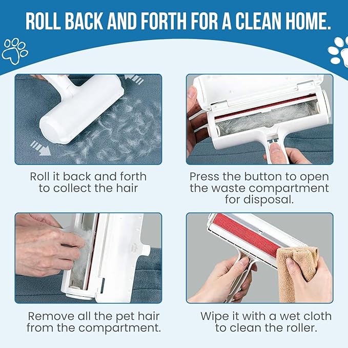 Pet Hair Remover Roller – Reusable Lint Roller for Dog & Cat Hair – No Batteries or Sticky Tape Needed – Works on Furniture, Couch, Carpet, Car Seats, Bedding & Rugs – Portable & Eco-Friendly (White)