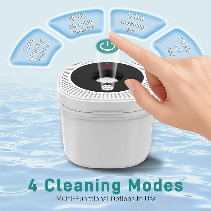Ultrasonic Retainer Cleaner, Dental Cleaning Pod with U-V Lights, 45kHz Retainer Cleaner Machine for Dentures, Toothbrush Heads, Jewelry, Aligner, Night Mouth Guards (White)