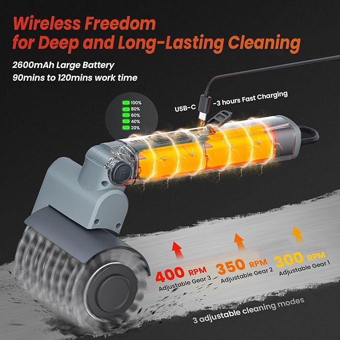 Electric Grill Brush for Outdoor Grill,3-in-1 Kit Cordless Rotary Grill Cleaner with 3-Speed Control&Angle Adjust,Safe for Cast Iron/Stainless-Steel Grates,Ideal BBQ Gifts for Men Dad