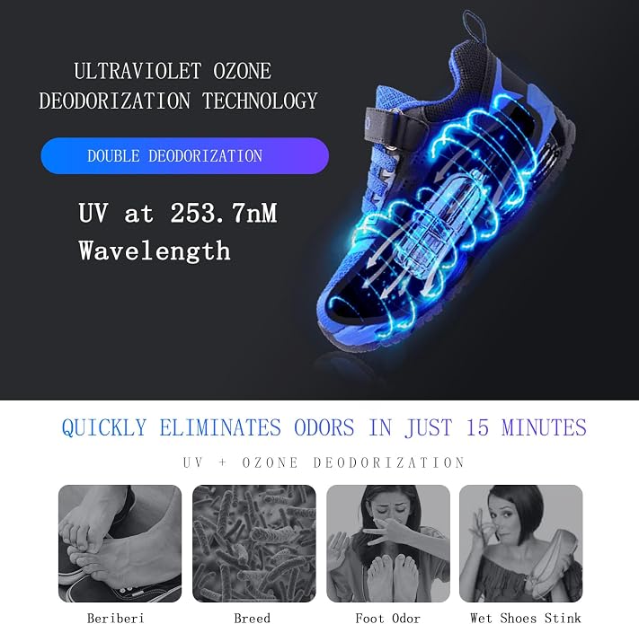 Ultraviolet Shoe Deodorizer,UV Light Sneaker Cleaner,Smart Timing UV Footwear Odor Elimination,360°Ultraviolet Bulb Design, Applicable to All Shoes and Boots 6W （Silver）
