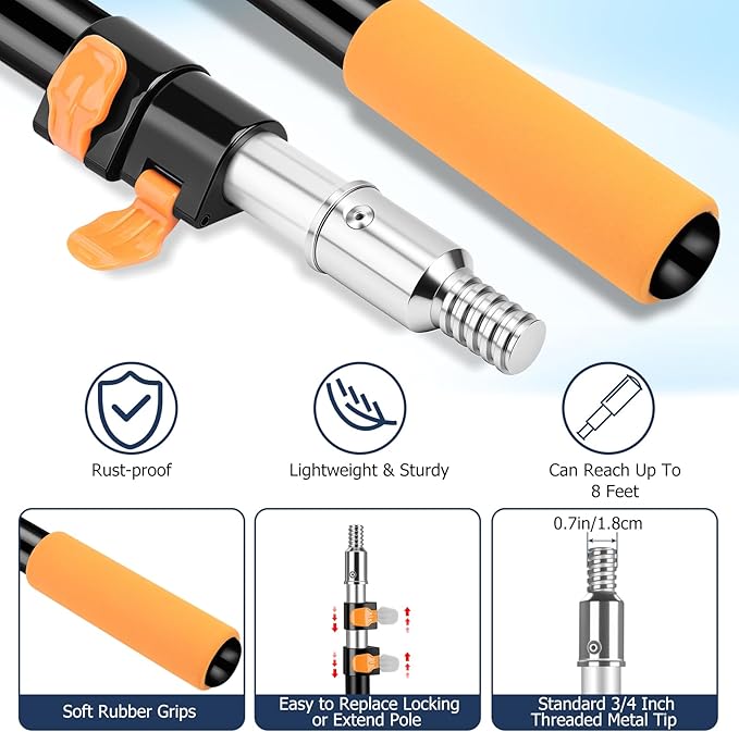 3.3-8 FT Telescopic Extension Pole Adjustable Aluminum Paint Roller & Cleaning Pole | Universal Twist-On Metal Tip | Sturdy Multi-Purpose Household Tool for Dusting, Painting & More