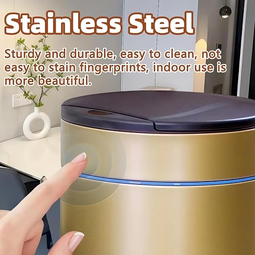 Garbage Can with Lid, Intelligent Sensor Opening and Closing, Small Garbage Can for Living Room, Bedroom, Kitchen and Bathroom (1, Gold)