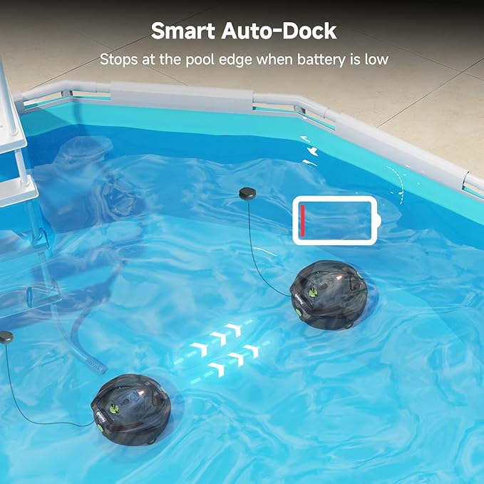 Pooloob PF1 Cordless Pool Vacuum Cleaner Robot for Daily Pool Maintenance, Floor Only Cleaning for Above/In Ground Pools, Triple Filtration, Floating Buoy & Tether, Not for Initial or Deep Cleaning