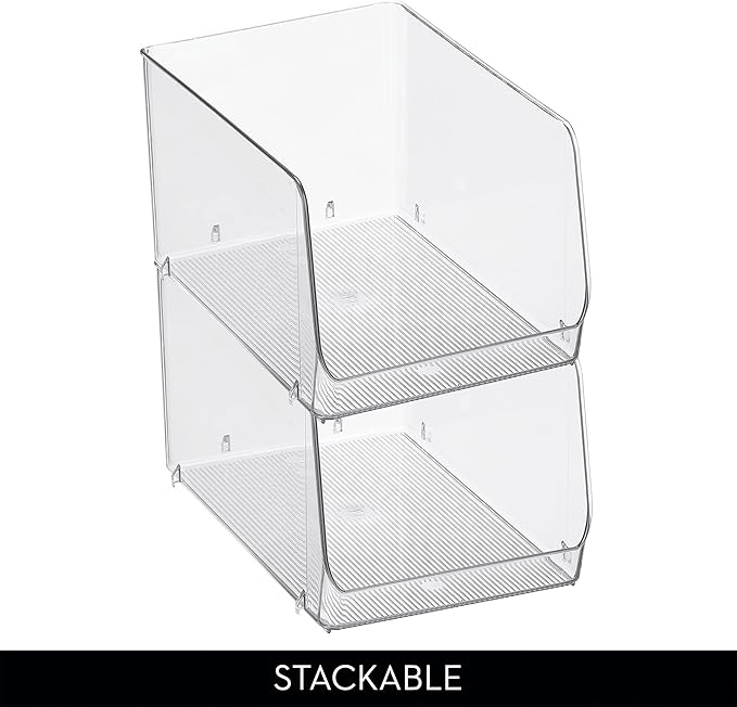 iDesign Clear Plastic Stackable Open Front Storage Bin, Easy Access Organizer for Pantry or Cabinet, 2-Pack