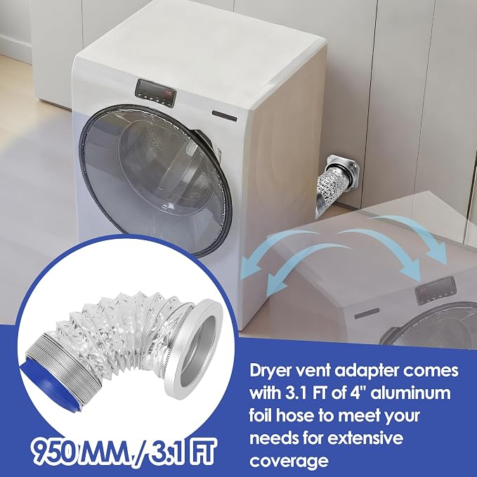 Magnetic Dryer Vent Connector Kit, Magnetic Dryer Vent Coupling Kit with 3.1ft 4" Duct and 2 Clamps, Quick Seal Dryer Vent Connector for Easy Cleaning & 180° Rotation