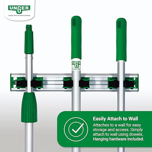 Unger Commercial Broom Holder Wall Mount (Case of 5) - Quick-Snap Mop, Tool & Pole Holders 14", Aluminum/Plastic, Ideal for Organizing Cleaning Tools - HO350