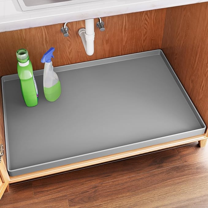 FLATO Waterproof Under Sink Mat 22" x 22" Shelf Liner for Kitchen and Bathroom, Cabinet Protector, Organizers and Storage, Flexible Silicone Drip Tray