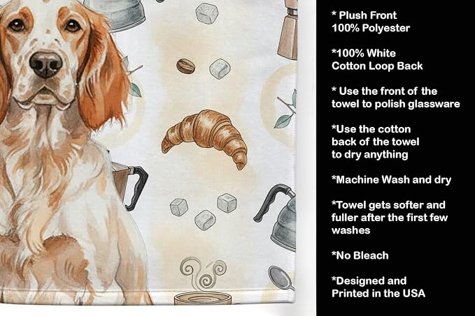 Caroline's Treasures Orange Belton English Setter Coffee Bar Kitchen Towel Velour Plush Front and Cotton Loop Back Machine Washable