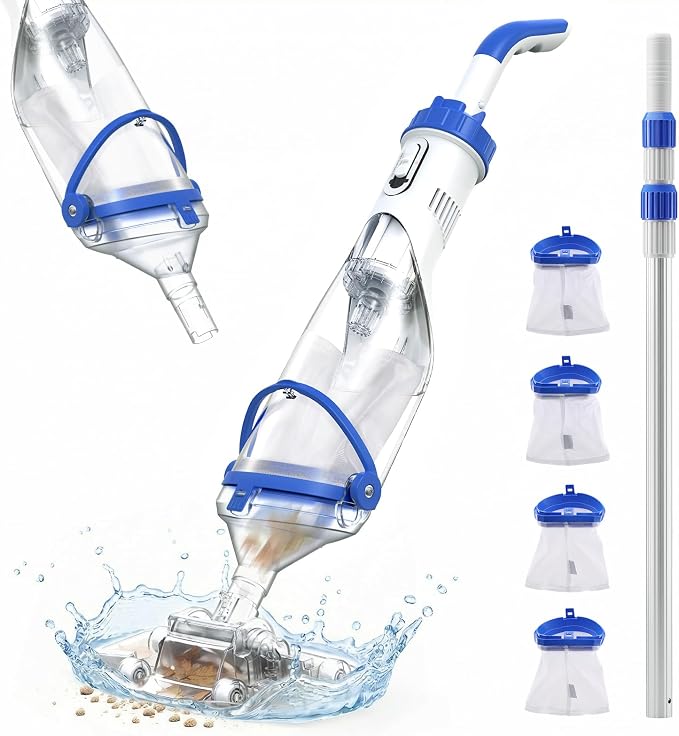 Cordless Handheld Pool Vacuum for Above Ground & Inground Pools, Consciot Rechargeable Pool Cleaner with 1110 GPH Suction, Telescopic Pole up to 87.5", 60Min Runtime, See-Through Head for Spas & More