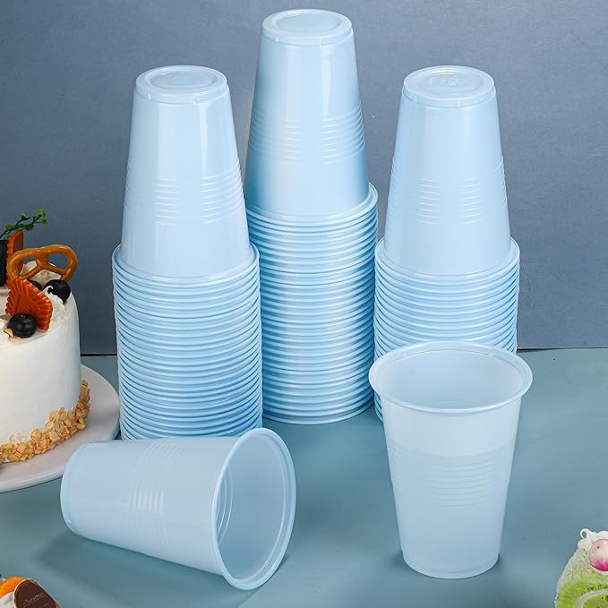 Kochorie 50 Pack Disposable Plastic Cups 16 Oz Solid Color Drinking Cups Party Supplies Strong and Sturdy Drinkware Cup For Birthday, Wedding, Baby Shower, Gender Reveal Party & Daily Use, Light Blue