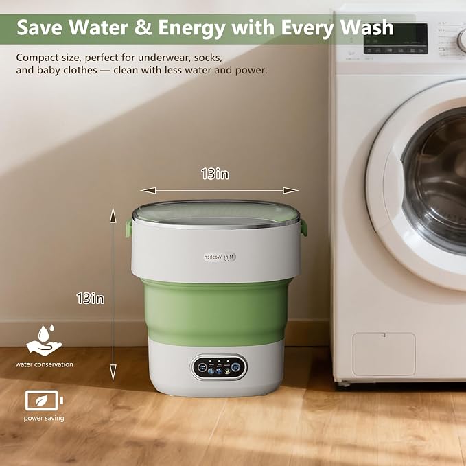 Mini Laundry Machine 16L — Foldable Portable Laundry Machine and Spinner for Baby Clothes, Underwear, Socks; Ideal for Travel, Dorms, Camping