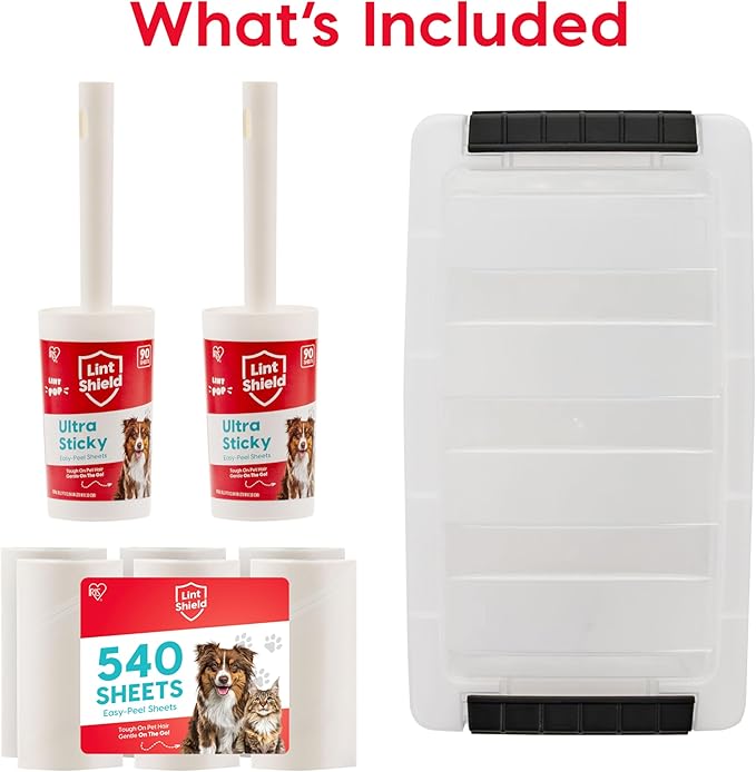 IRIS USA Extra Sticky Lint Roller, Standard Pack Comes with Storage Box and Refills, 90 Sheets/Roll, 720 Sheets Total, Easy Tear Lint Remover for Dog Cat Pet Hair On Clothes, Couch, Bed, Floor