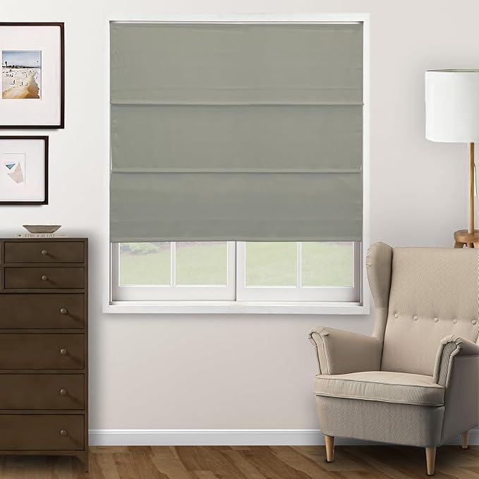 Chicology Cordless Roman Window Shade, Ridgewood Sage, 29" W x 72" H | Cordless Child-Safe, Room Darkening UV, Inside/Outside Mount, True-to-Size No Cut, Rich Textured Fabric, Spot-Clean Care Only