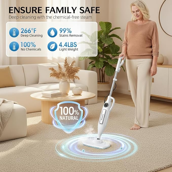 10 in 1 Steam Mop with Power Handheld Steamer, 266℉ Deep Cleaning, Removable Water Tank, 23FT Cord 2 Steam Modes & Multi-Purpose Steamer For Sealed Hard Floor, Laminate, Marble, Stone Floors