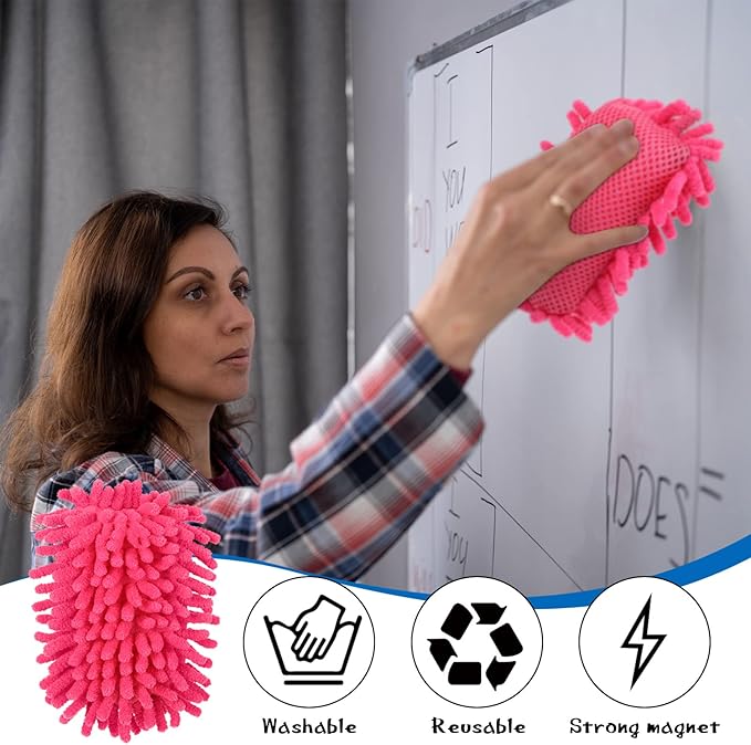 Sherr 30 Pcs Microfiber Shag Dry Erasers Bulk Magnetic Whiteboard Eraser Washable Colorful Chalk Board Eraser Markers Chalk for Adults Home Office Supplies(Bright Color)