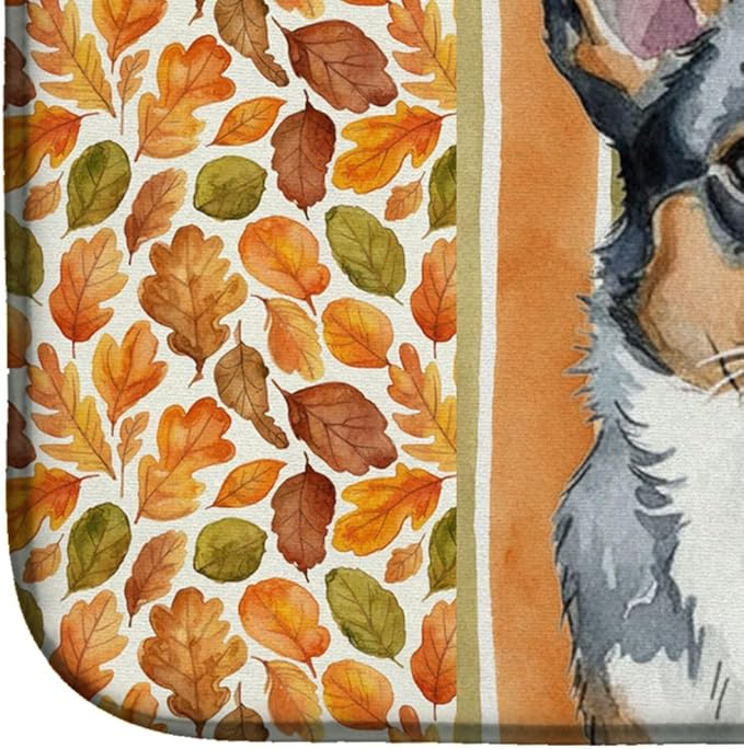 Caroline's Treasures Blue Merle Cardigan Welsh Corgi Heirloom Fall Dish Drying Mat Absorbent Dish Drying Mat Pad for Kitchen Counter Dish Drainer Mat for Countertop, 14 x 21", Multicolor