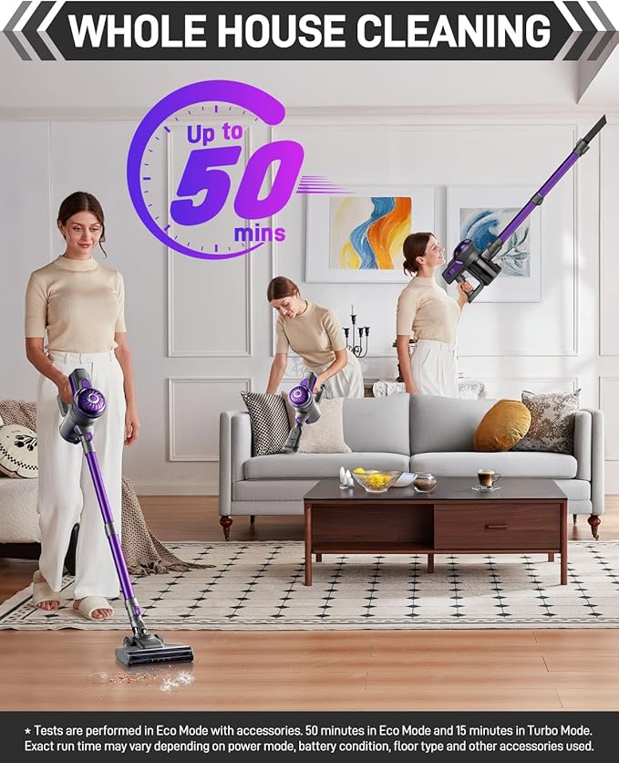 FUNCCUBE Cordless Vacuum Cleaner, Stick Vac Cleaners for Home with Tangle-Resistant,Up to 50 Minutes,Powerful Suction,Rechargeable,Lightweight,Handheld, Versatile for Carpet, Hard Floor, Pet Hair, S2