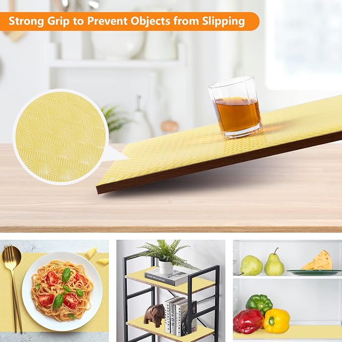 Shelf Liners for Kitchen Cabinets Refrigerator Liners Waterproof & Oil-Proof Kitchen Cupboard Liner Non Adhesive Drawer Mats Cabinet Liners for Shelves -Yellow Beige 11.8 x 59 Inches