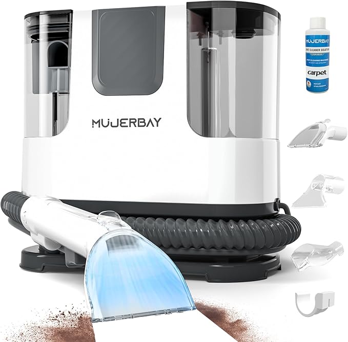 Upholstery Carpet Cleaner, MUJERBAY® 12Kpa Portable Spot and Stain Cleaner, Easy Move with Universal Wheels & Handle, 1.18-inch Deep Cleaning Machine for Couch, Stairs, Car and Pet Messes. Green