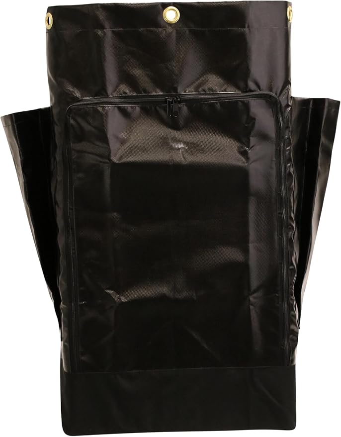 Replacement Housekeeping/GRA/Janitorial Cart Bag with Front Zipper Opening and Side Pockets, Black