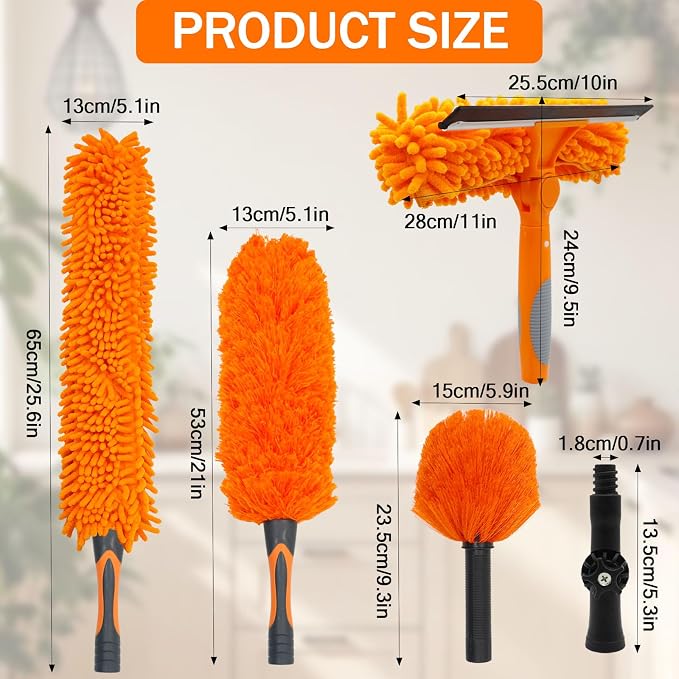 High Ceiling Duster Replacement Heads for Cleaning Fits Standard Threaded Poles, Duster Attachment with Ceiling Fan Cleaner Cobweb Duster Window Squeegee Microfiber Feather Duster Head Swivel Joint