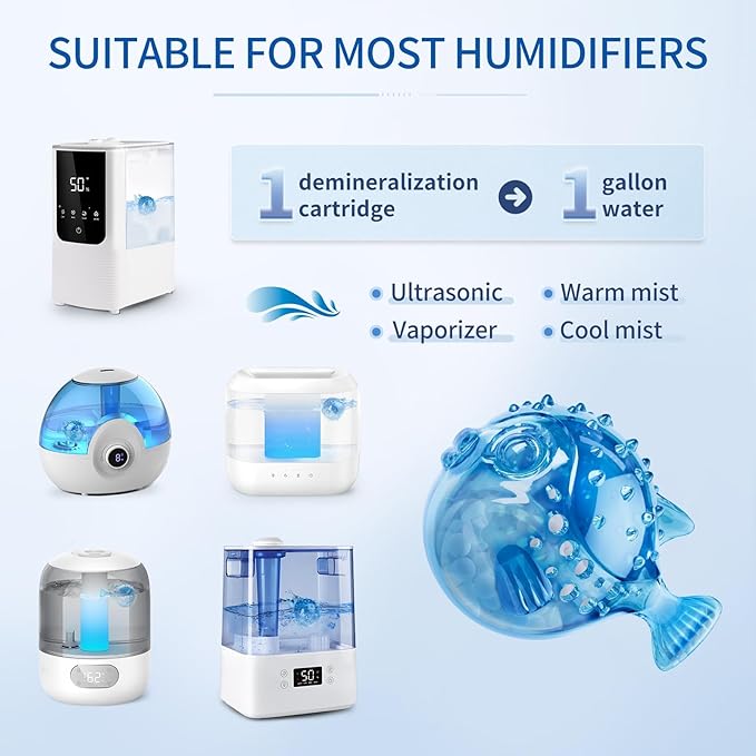Humidifier Cleaning Fish 12-Pack: Demineralization Cartridge to Purifier Water | Prevent White Dust & Scale | Remove Odor | Universal Water Cleaner for Most Humidifier Tanks