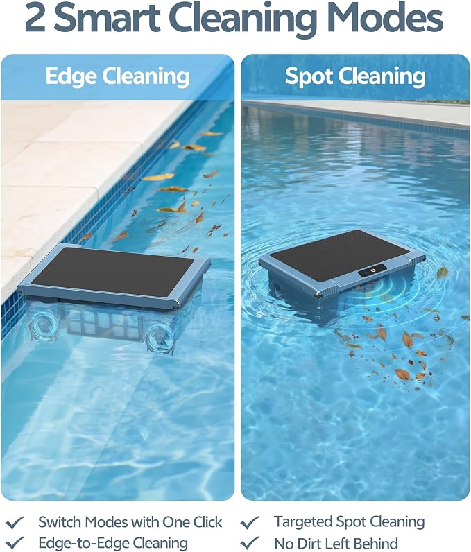 T1B Solar Powered Pool Skimmer Robot, Automatic Robotic Pool Surface Skimmer Cleaner with 24/7 Cleaning, Dual Charging Modes, Auto-Dock, Inground & Above-Ground Pools