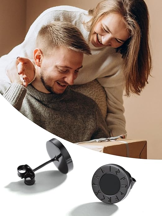 ChicSilver 925 Sterling Silver Viking Rune Natural Black Onyx Stud Earrings For Women Men