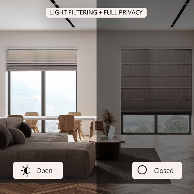 Chicology Cordless Roman Window Shade, Ridgewood Dark Elm, 39" W x 72" H | Cordless Child-Safe, Room Darkening UV, Inside/Outside Mount, True-to-Size No Cut, Rich Textured Fabric, Spot-Clean Care Only