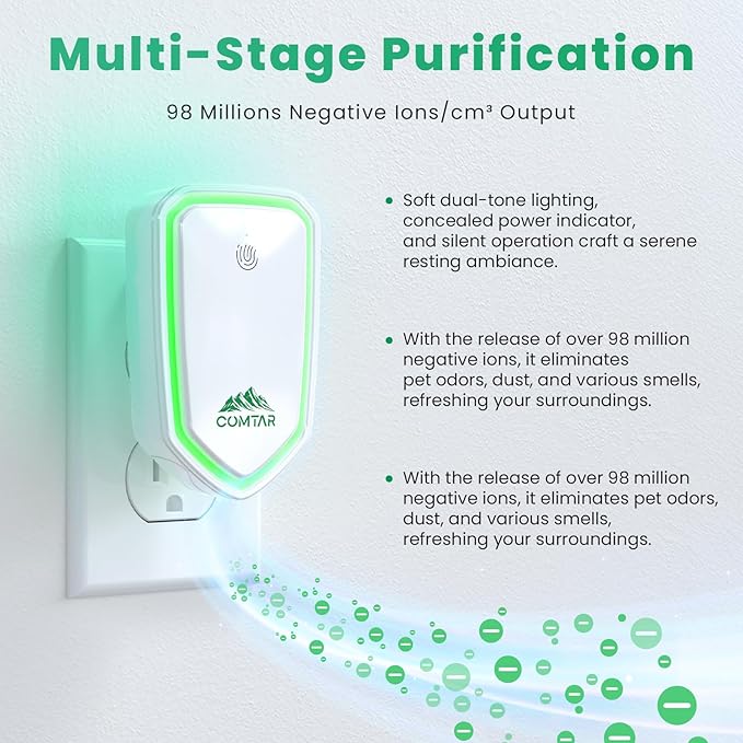 Air Ionizers for Home (4 Pack), Negative Ion Filtration System, Quiet Air Freshener for Bedroom, Office, Kitchen, Portable Air Filter Odor, Smoke Dust, Pets, Eliminator, Mini Air Cleaner