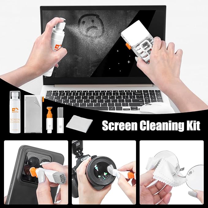 walrfid 20-in-1 Computer Keyboard Cleaner Kit, Laptop Screen Cleaning Spray for iPhone AirPods Cell Phone MacBook iPad Pro, 15-in-1 Electronic Clean Brush Tool for Earbuds iPod PC Monitor TV Earphone