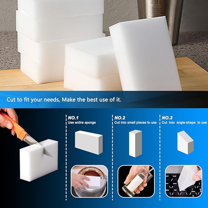 Magic Sponge Eraser, 100Pcs+50Pcs, 150pcs in Total, Durable Cleaning Foam, Premium Scrubber Pads, for Sinks, Kitchen, Bathroom, Wall, Glass, Shoes, Multi-Purpose Powerful Sponge.