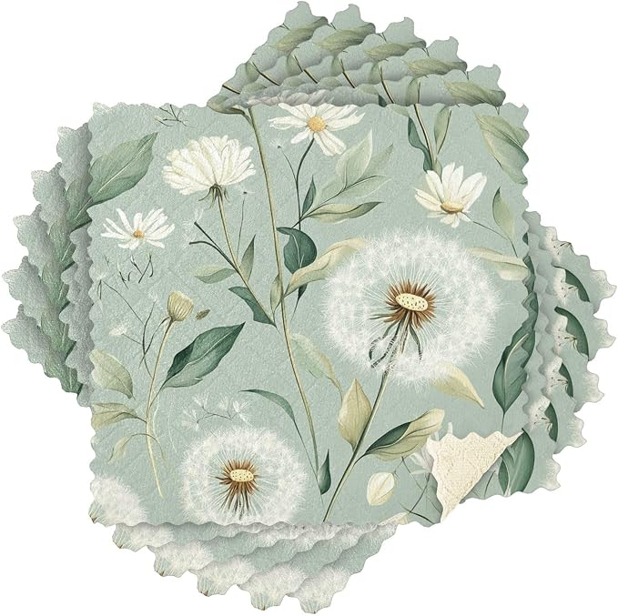 Sage Green Dandelion06 Kitchen Towels Dish Cloths Set of 6 Microfiber Cleaning Cloths for Cars Super Absorbent Machine