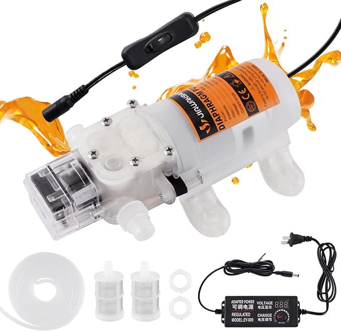 JIAWANSHUN 110V Electric Wine Transfer Pump, 5L/Min Food Grade Self-Priming Pump w/Stepless Speed Control, Stainless Steel Filters & 13.12ft Hose - for Home Brewing, Beverages, Low Noise
