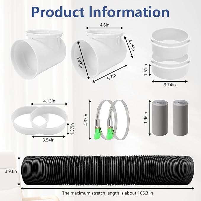 Dryer Vent Hose For Tight Space | Flexible Dryer Vent Connector Kit with 4 Inch 9.8 Feet Hose | Includes 2 90-degree Dryer Vent Elbow & Dryer Vent Duct | Easy Installation Space Saving (Black)
