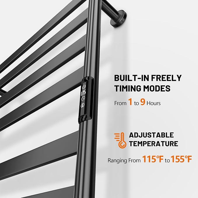 Paraheeter Wall Mounted & Freestanding Heated Towel Rack for Bathrooms. Electric Towel Warmer Rack Heater, Stainless Steel Black. CSA Certified.
