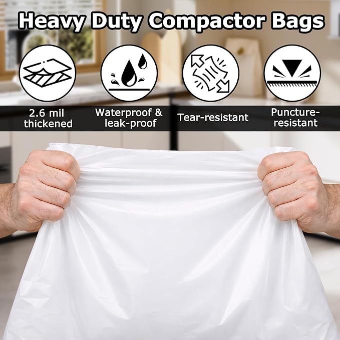Heavy Duty Trash Compactor Bags for Kitchen Leak Proof 2.6 MIL Thickened Garbage Compactor Bags Compatible with Whirlpool, Kenmore, Jenn-Air 15 inch Rectangular Drawer Compactors - 30 pack