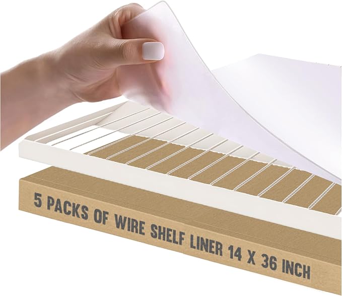 Performore Clear Waterproof Vinyl Wire Shelf Liners – 14”×36”, Non‑Adhesive Grip & Cut‑to‑Size Design – Anti‑Slip Protection for Kitchen, Pantry, Refrigerator – 5‑Pack