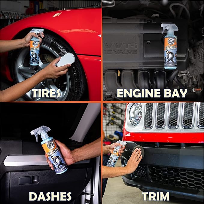 Chemical Guys TVD113 Tire Kicker Sprayable Extra Glossy Tire Shine (For Rubber, Vinyl & Plastic) Safe for Cars, Trucks, Motorcycles, RVs & More, 128 fl oz + ACC151 Heavy Duty Spray Bottle, 16 oz.