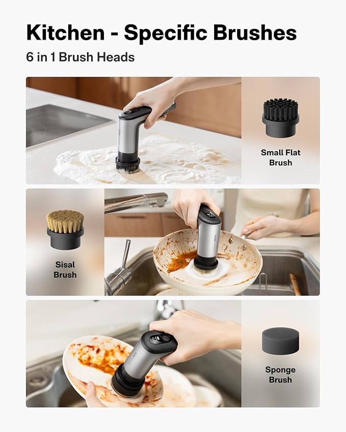 HOTO Grip™ Cordless Electric Spin Scrubber + 2 Pcs Replacement Sisal Brush Heads