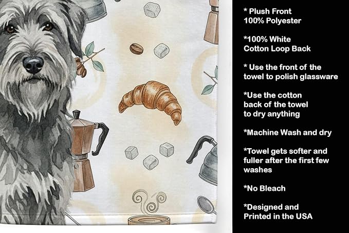 Caroline's Treasures Gray Briard Coffee Bar Kitchen Towel Velour Plush Front and Cotton Loop Back Machine Washable