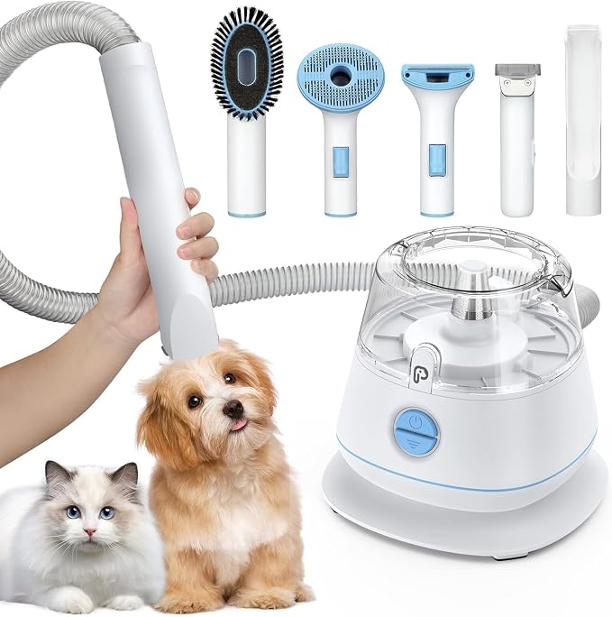 Dog Clipper Grooming Kit, Professional Low Noise Pet Grooming Vacuum Kit Suction 99% Pet Hair,. ABS Material，Quiet,Pet Vacuum Groomer